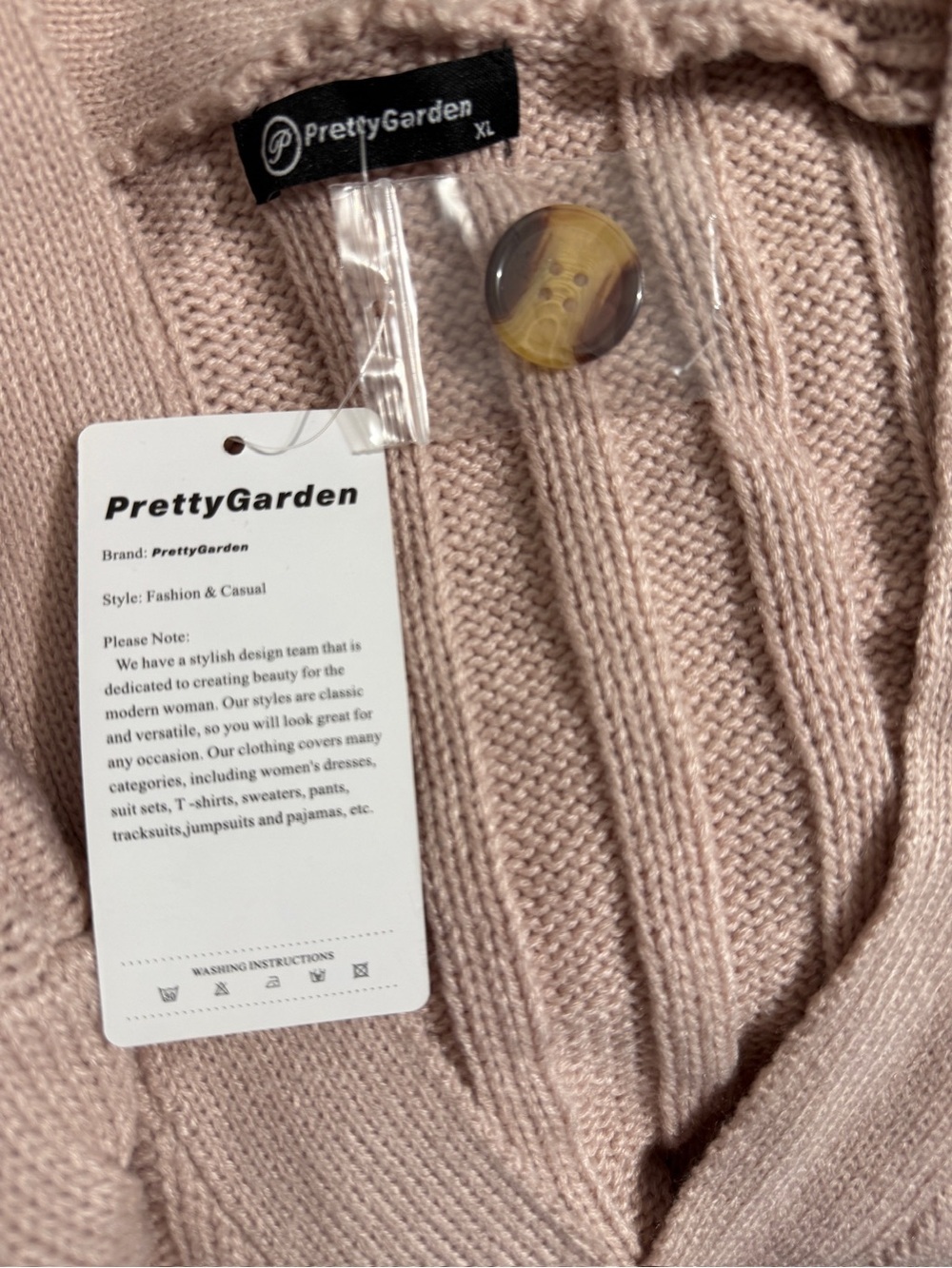 Pretty Garden Sweater Womens XL Button Up Cardigan Cableknit Blush Grandpa Core - Picture 7 of 9